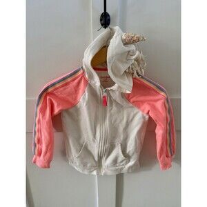 Girls Cat & Jack Unicorn Hoodie Peach White Rainbow Zip Hoodie Sweatshirt 6-6X